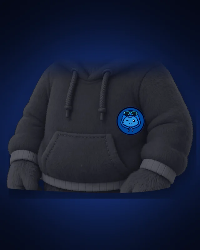 Black hoodie with a Kelv Knows logo patch